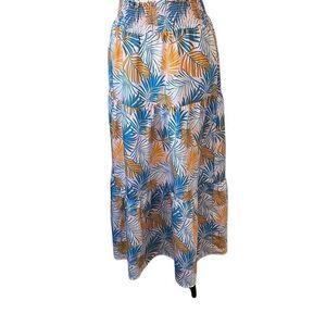 Michelle McDowell Palm Frond Floral Maxi layered Boho Skirt Smocked waist S